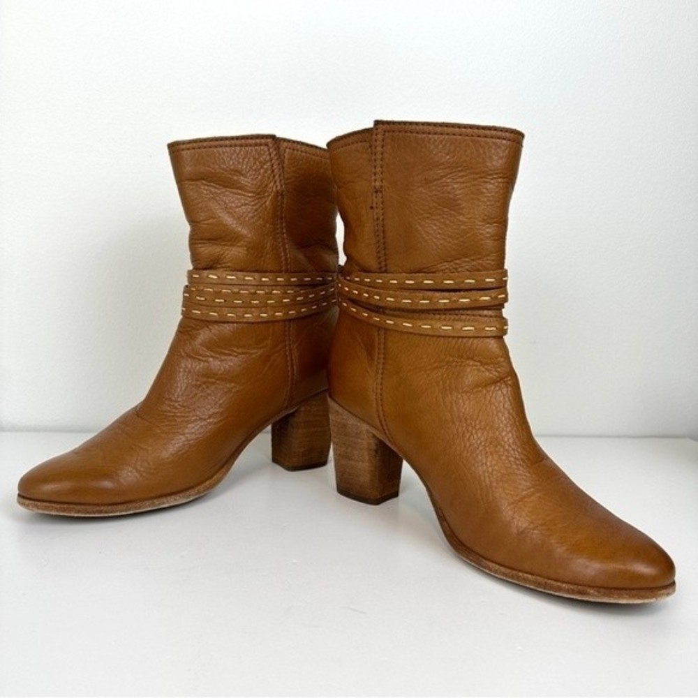 Frye Womens Naomi Pickstitch Mid Boots Leather Whiskey - Picture 10 of 11